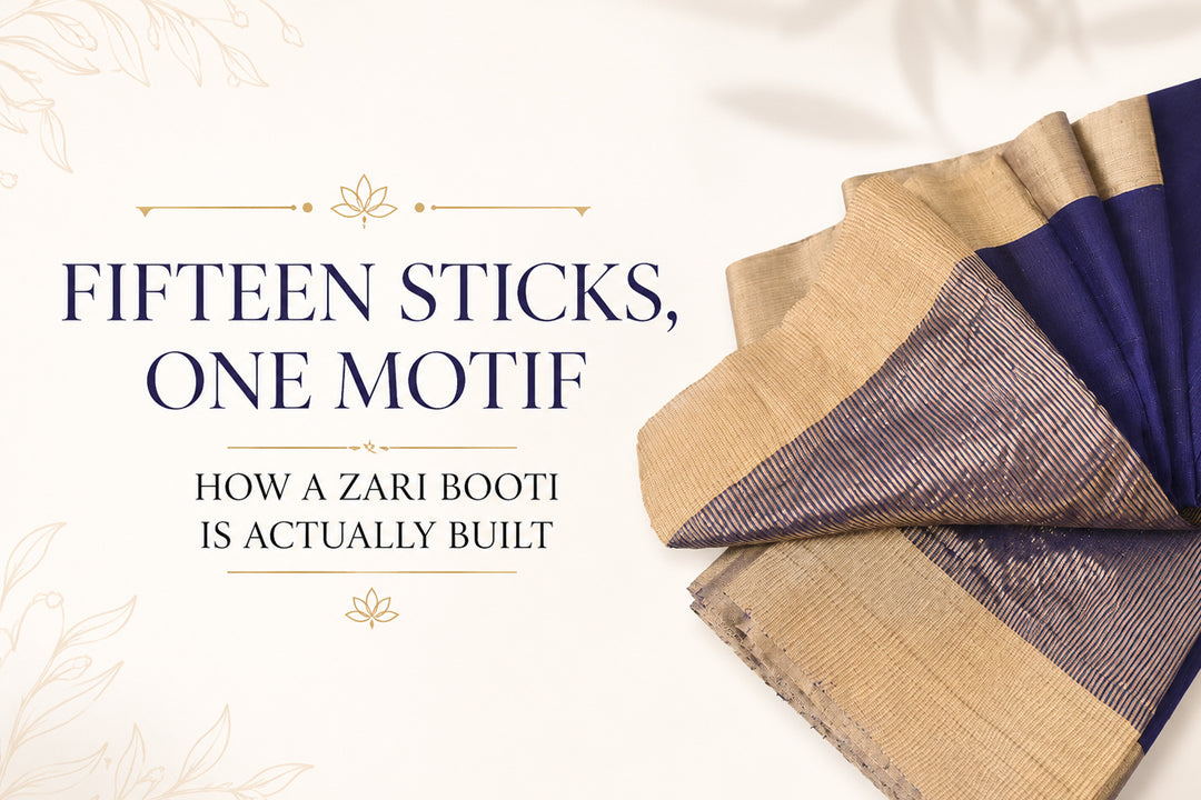 Fifteen sticks, one motif zari boti saree
