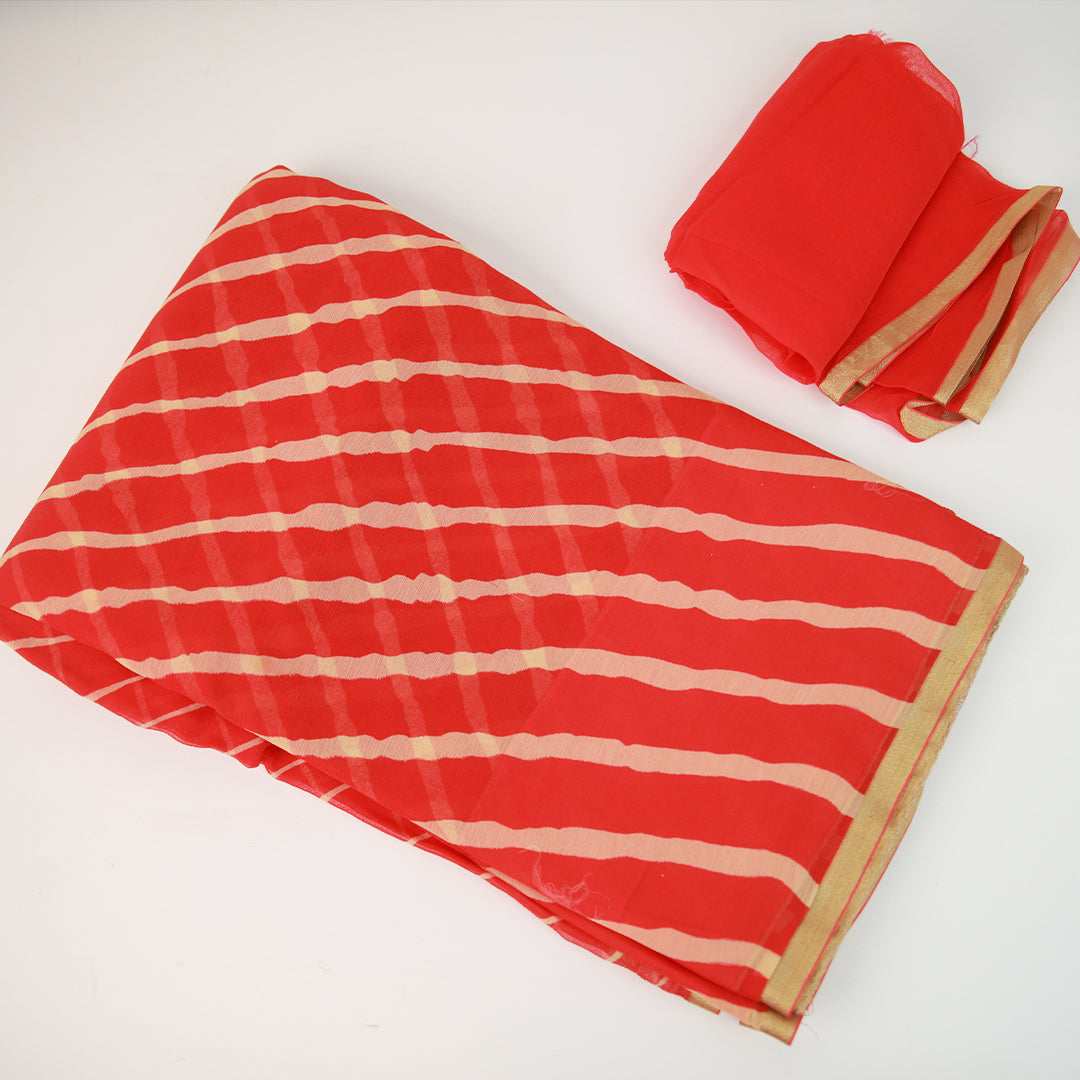 Red Lehariya Saree