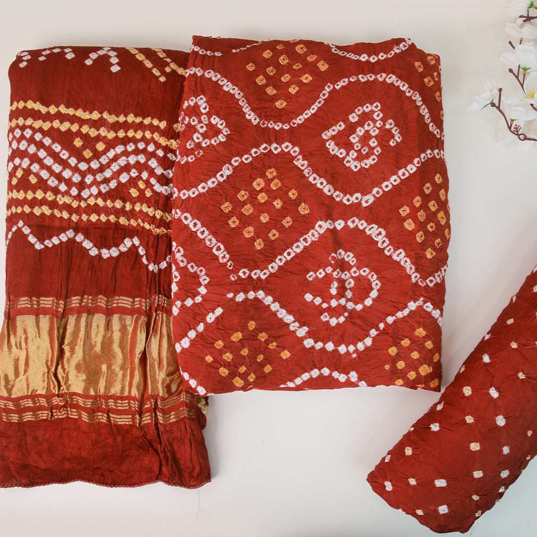 Red Bandhini Silk Suit