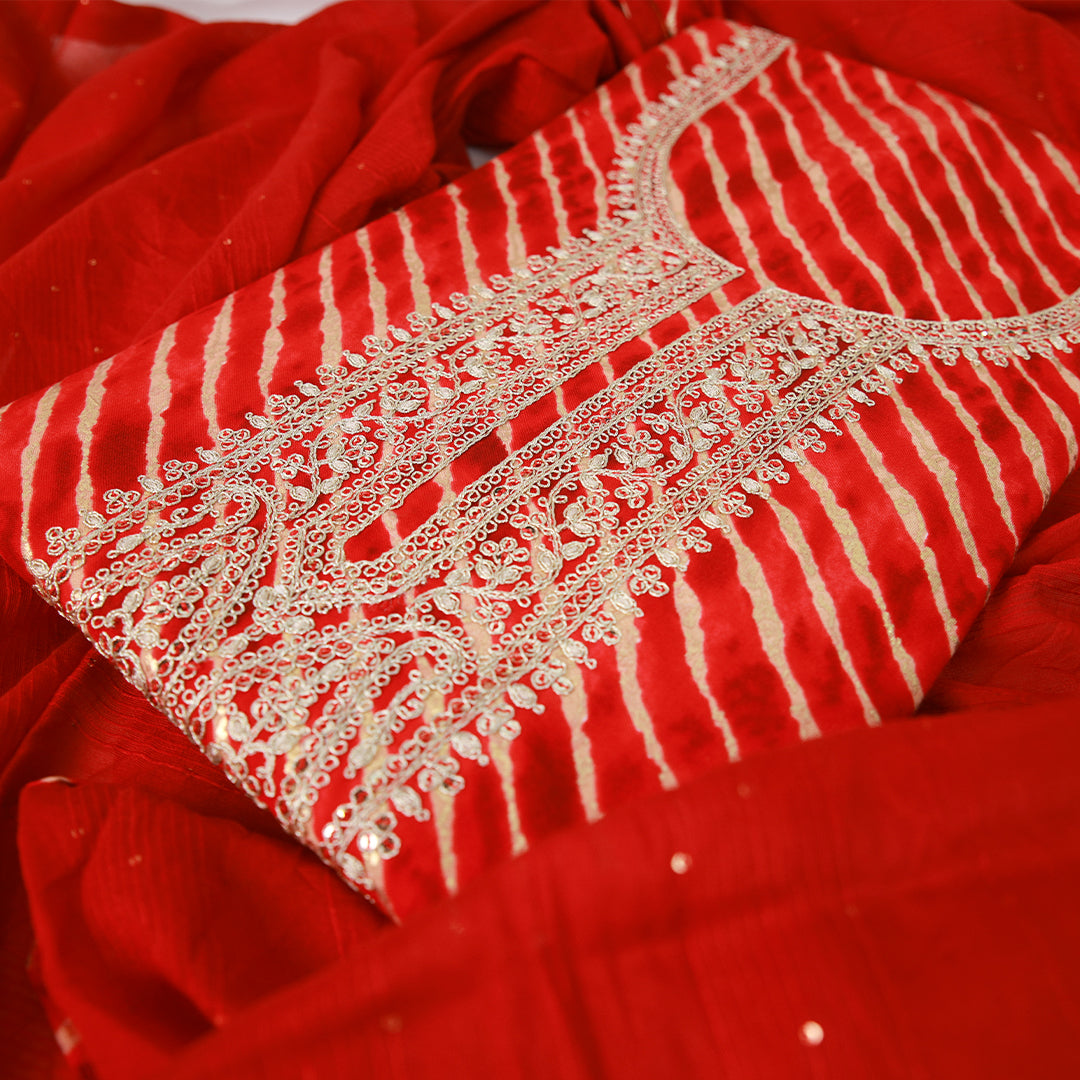 Red lehariya suit