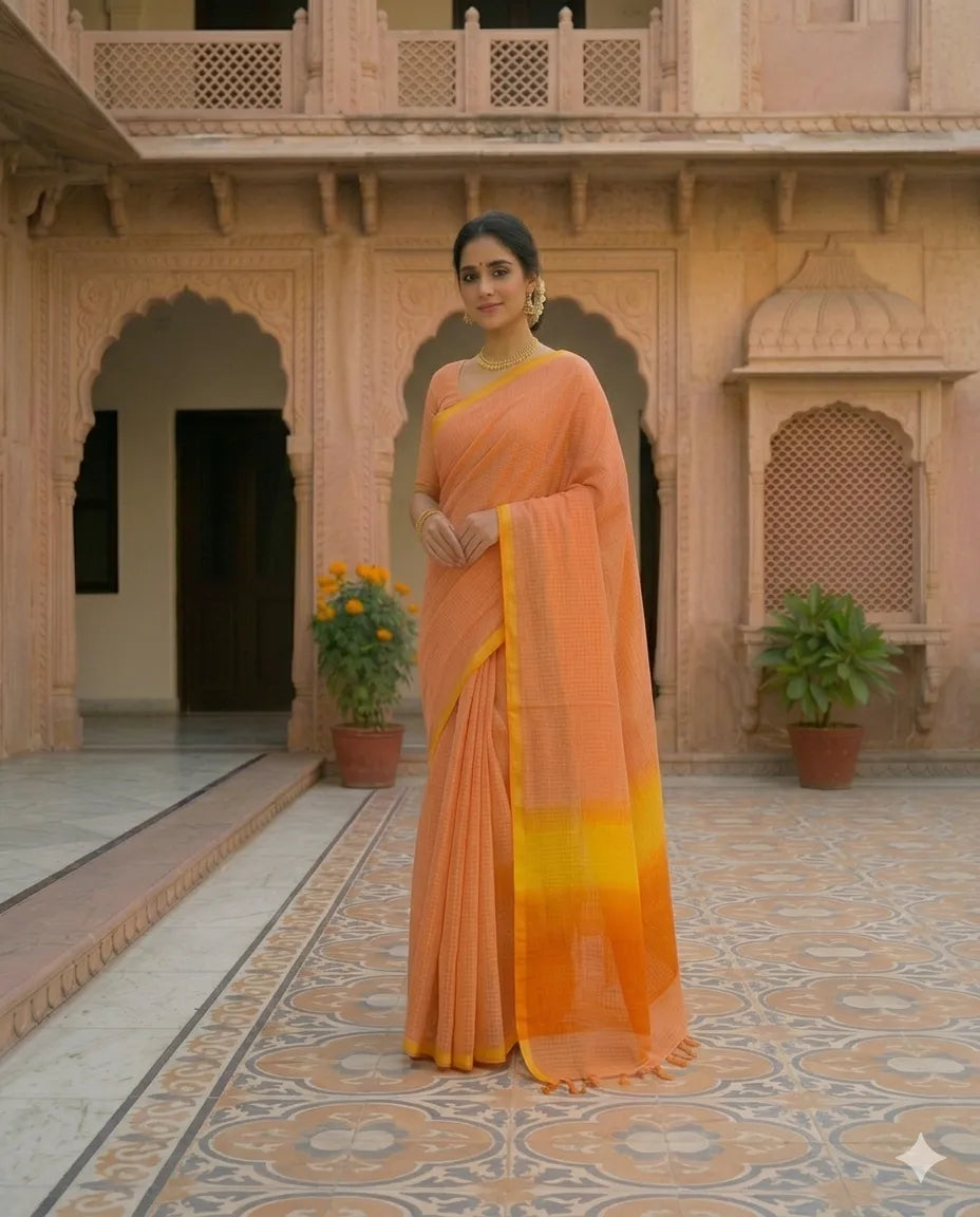 Kota Tie-Dye Saree Peach