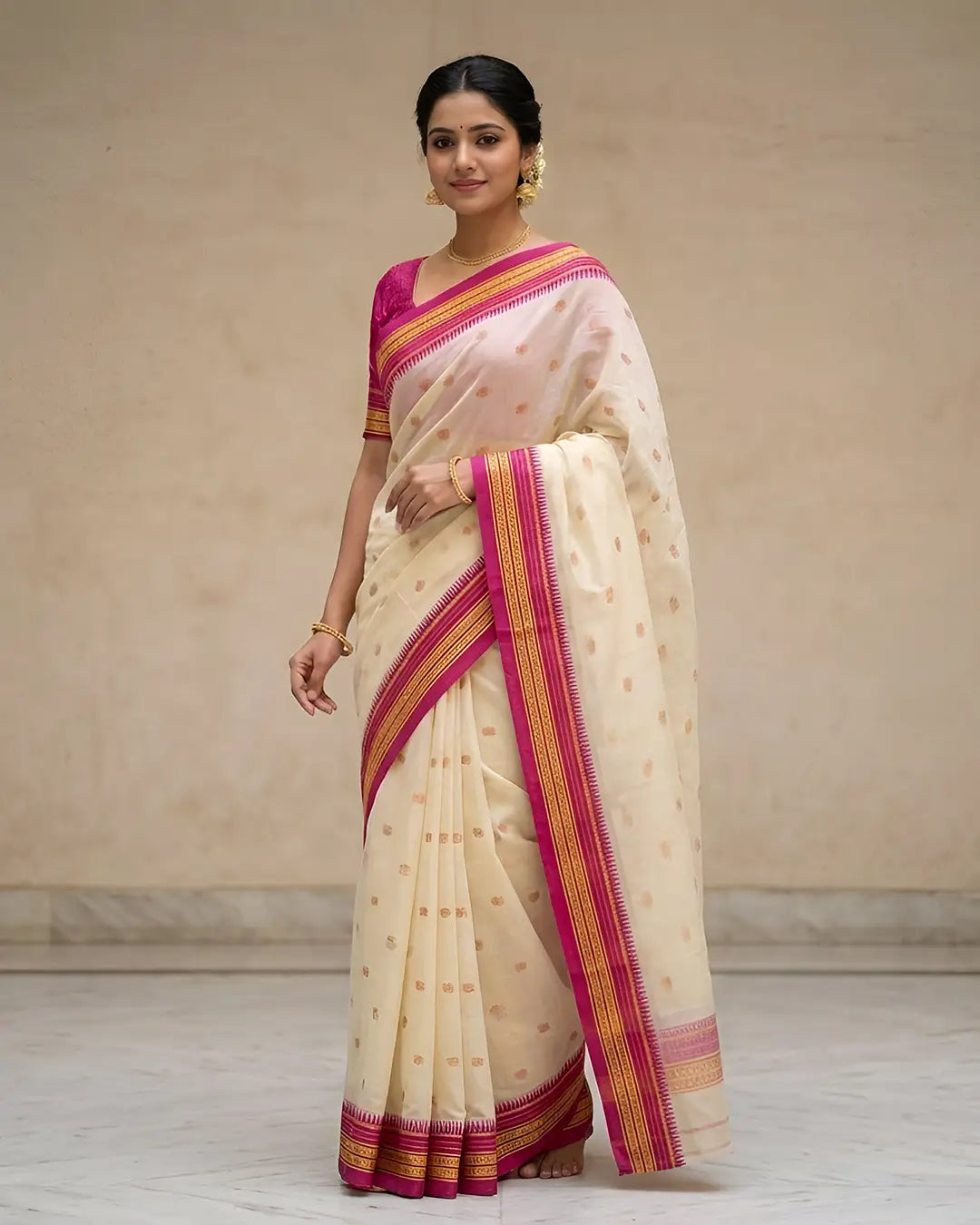 Narayanpeth saree Cream