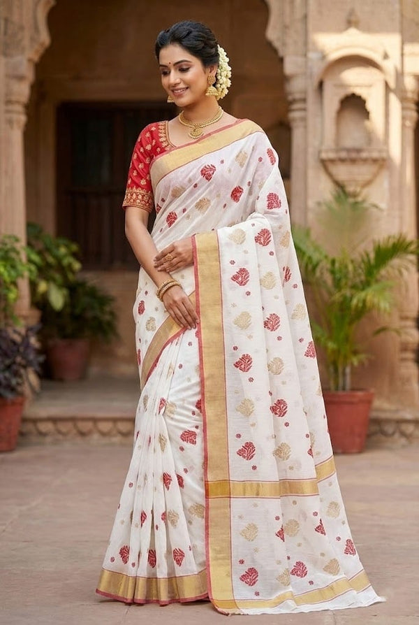 Red White Chanderi