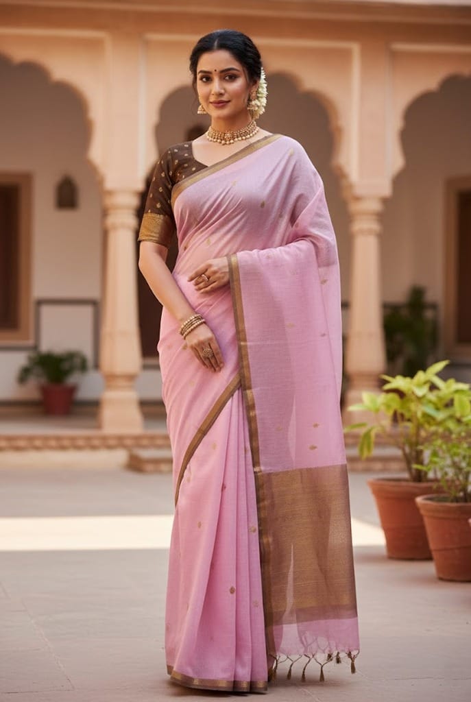 Pink Brown Chanderi