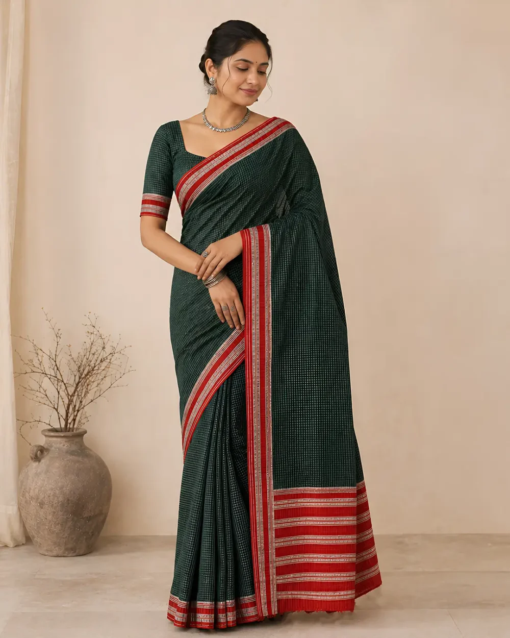 Ilkal saree Green Check