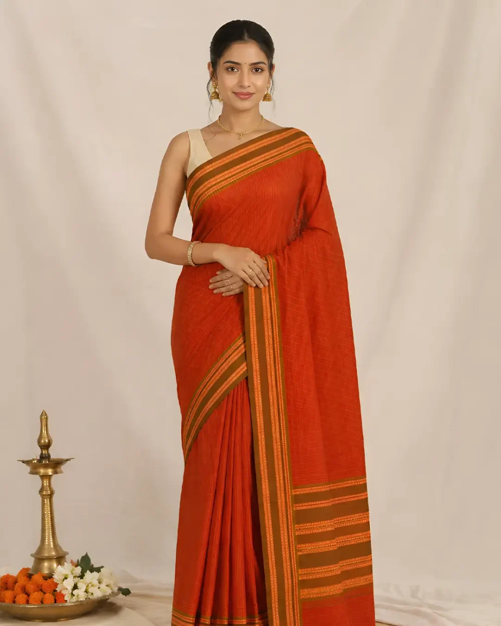 Ilkal saree Maroon Check