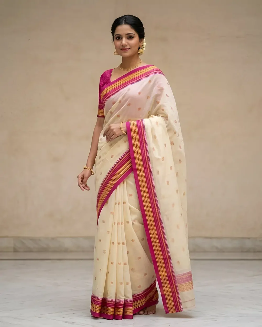 Narayanpeth saree Cream